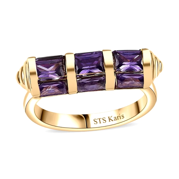 Simulated Purple Octogon Diamond Ring Gold Over Brass - Picture 1 of 6